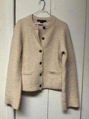 French Connection beige knit cardigan sweater with a round neckline Medium